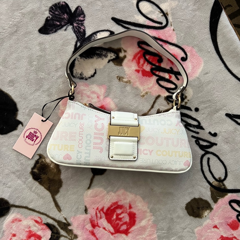 Juicy Couture White Shoulder Bag with Silver Accents